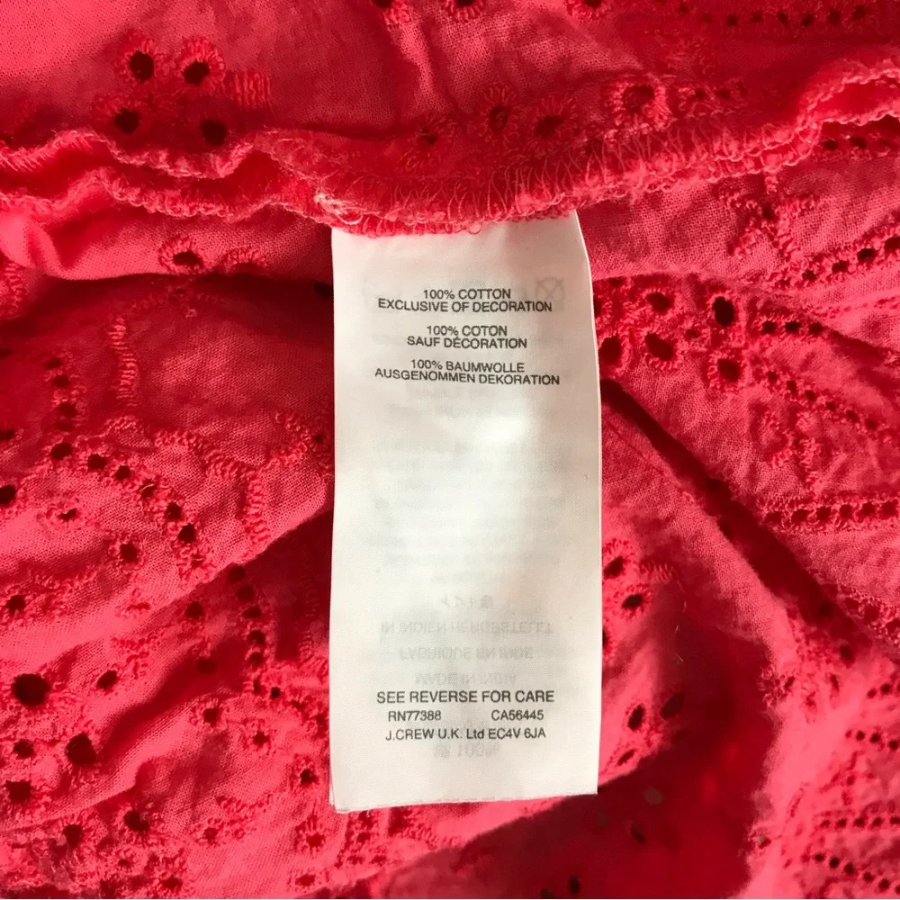J. Crew Coral Floral Eyelet Tiered Shift Dress Womens Size 6 Peasant Coquette